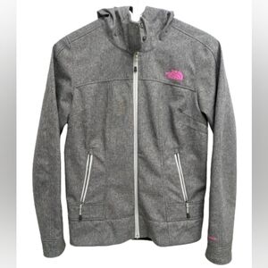 The North Face women's hooded grey and pink Windfallsoftshell jacket size S